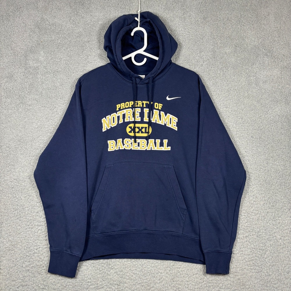 Nike Hoodie Mens M Navy Notre Dame Baseball Pullover Graphic Fleece Swoosh Logo